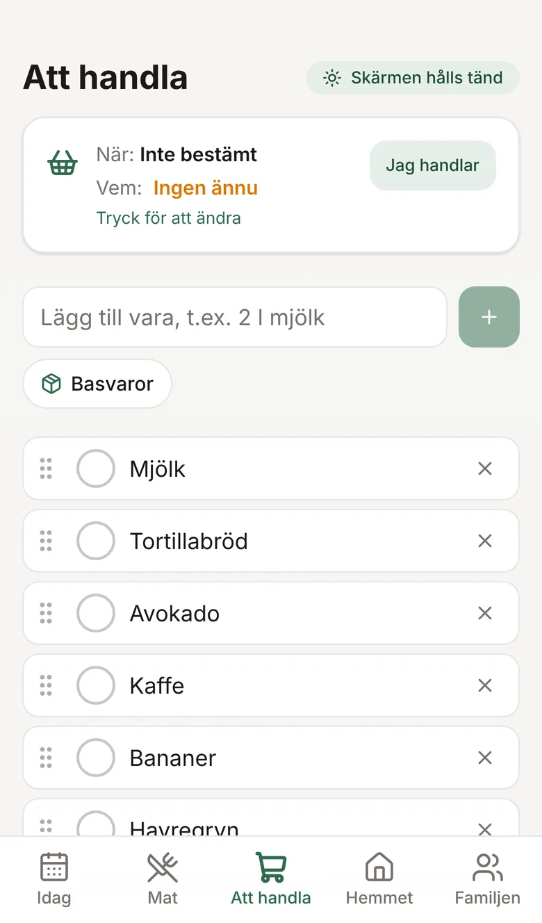 Inköpslistan i mobilen